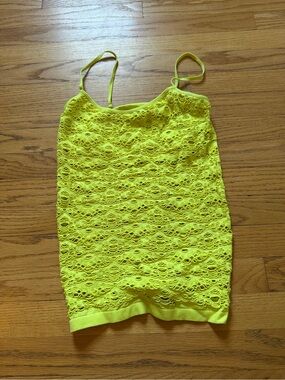 Lace Overlay Neon Yellow Tank Top